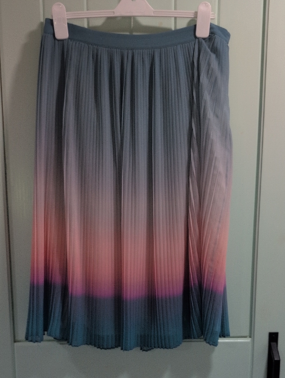 H by Halston Gradient Pleated Midi Skirt in Blue and Pink